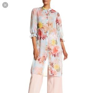 Vince Camuto Side Tie Tunic Aqua Floral Crush